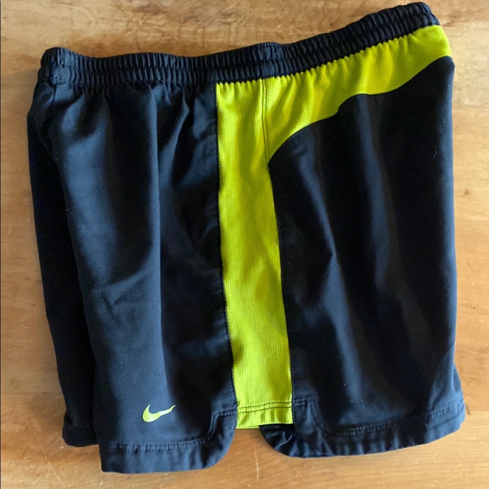 Nike Black and Neon Yellow Athletic Shorts